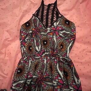 FIRE LOS ANGELES Long Dress A-line Crochet Alter Neck Open Front Leg Size M